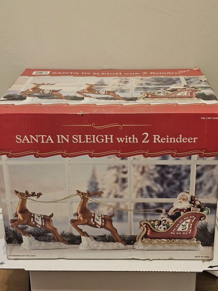 Costco Santa In Sleigh With 2 Reindeer Large Christmas Decor | eBay