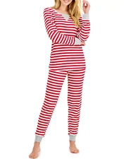 New Family Pajamas Women's 2 pcs Holiday Stripe Pajama Set, Red Stripe, Large