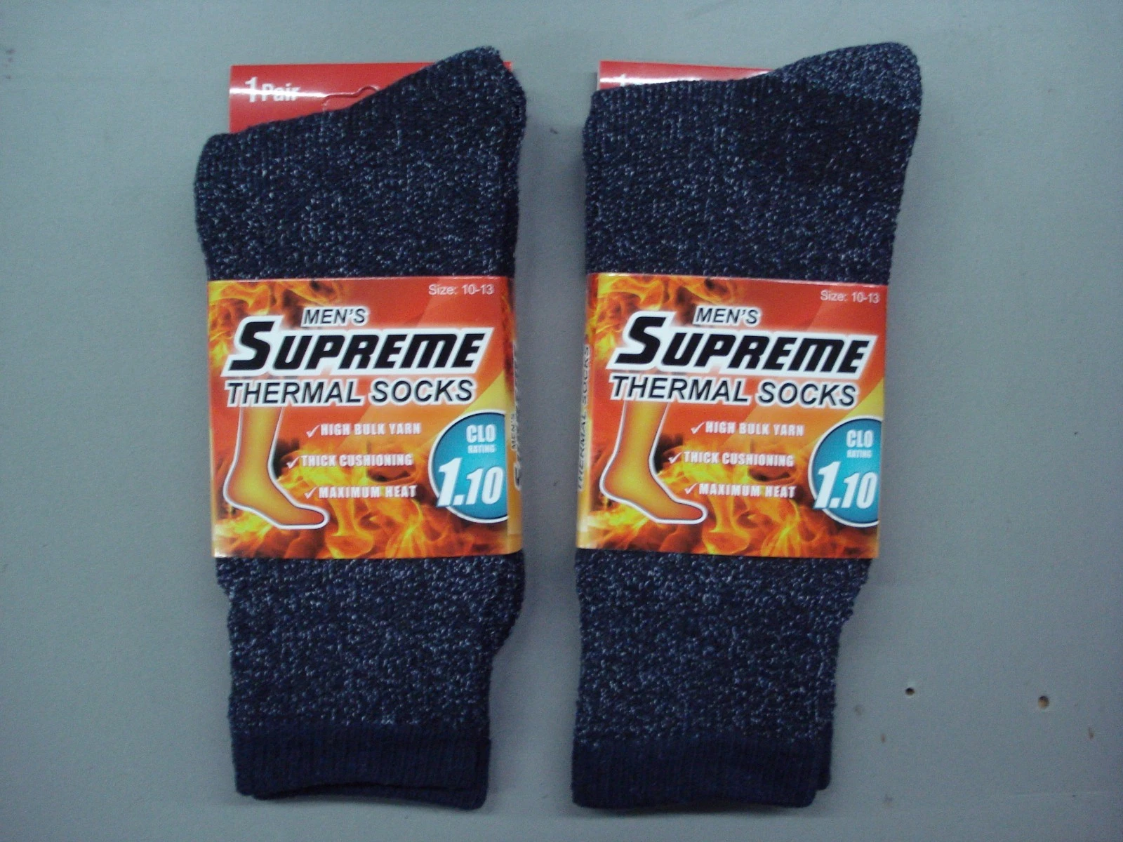 2 paires de chaussettes thermiques suprêmes en laine mélangée PGM pour homme neuves avec étiquettes taille L bleu marine #19D