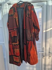 Bella Blue Abstract Black And Red Hooded Button Up Coat Size L/xl Uk