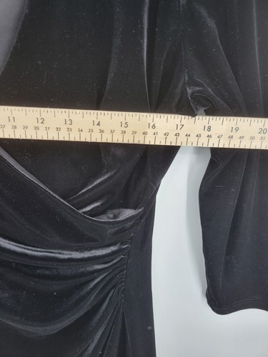 Chaps Ralph Lauren Dress Womens 12 Black Velvet Mock Wrap Long Sleeve Stretch - Picture 6 of 8
