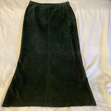 VINTAGE BRANDON THOMAS 12 SUEDE LEATHER, WOMEN'S DK GREEN MIDI STRAIGHT SKIRT
