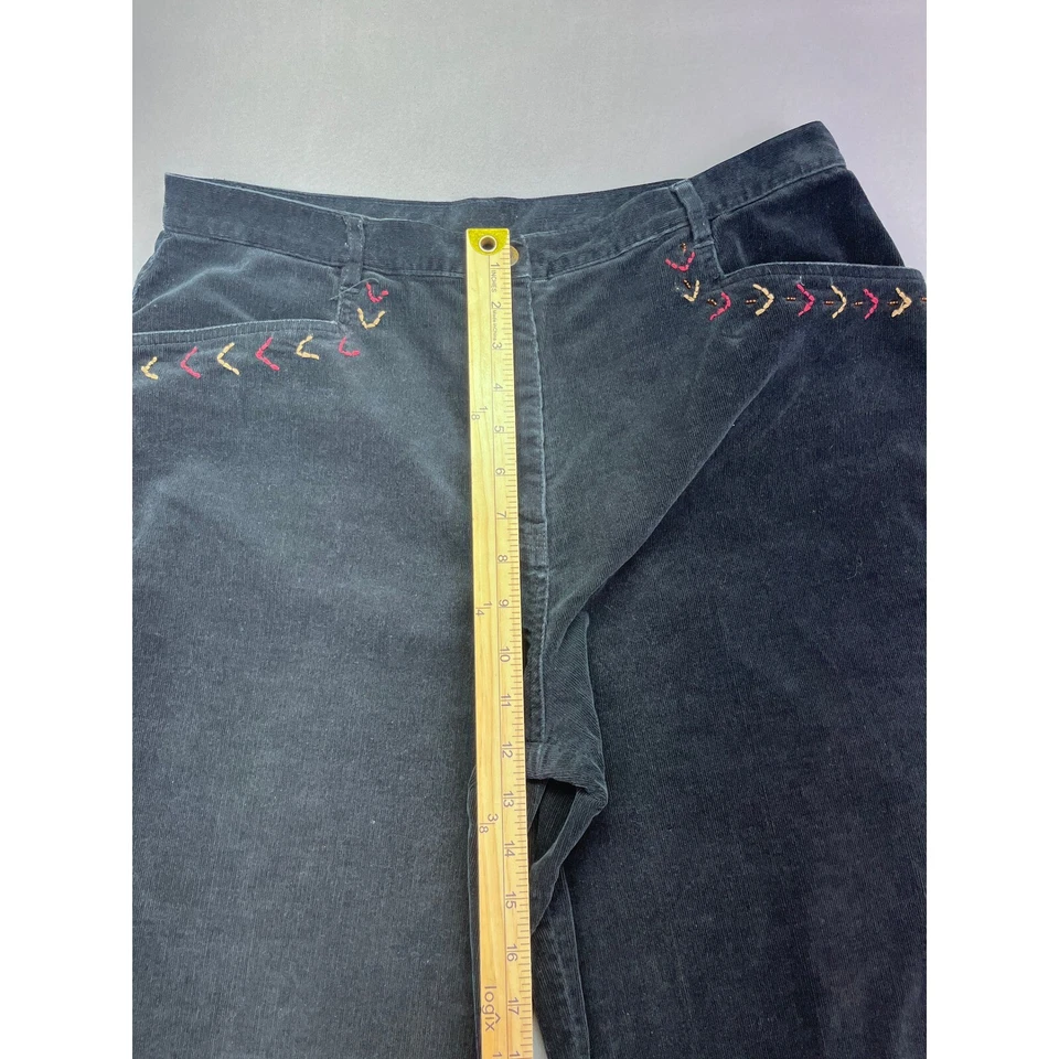 Pantalones deportivos de pana Carole Little bolsillos bordados informales negros talla 14 ajuste 33 Foto 2 de 4