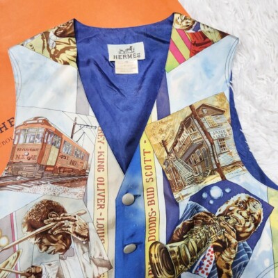 Vintage Hermès Suede Silk Gilet Vest Hermes Gibiers Silk Back Suede Vest