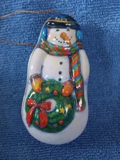 1995 Vintage See's Candies tin Snowman Christmas Ornament String Broken