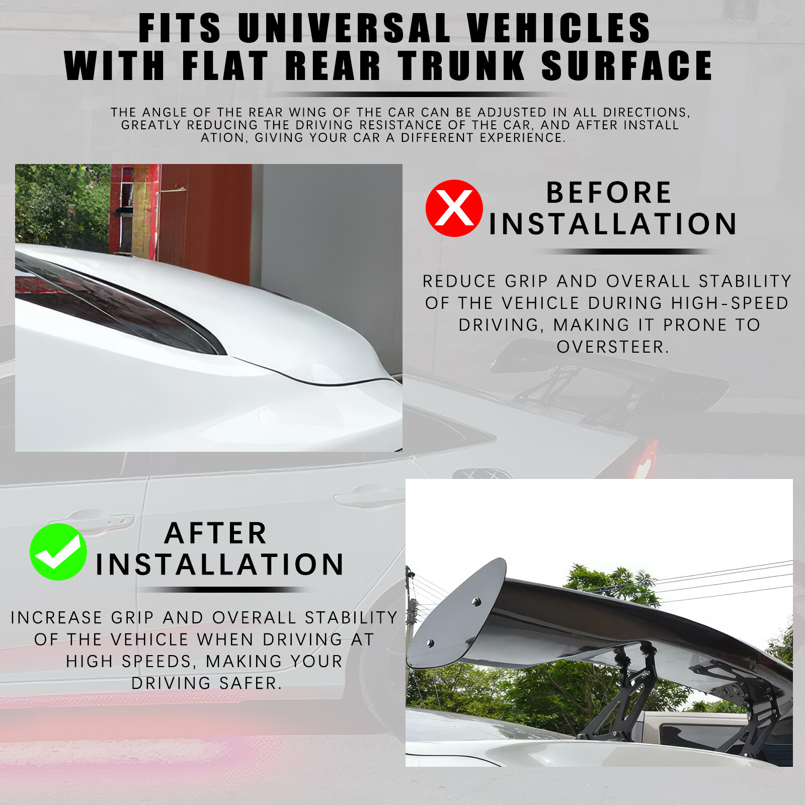GLOSS BLACK 47'' Rear Trunk Spoiler Wing GT Style Adjustable Bracket for Audi R8