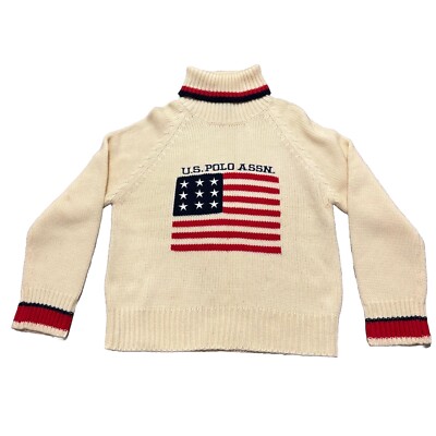 US Polo Assn American Flag Turtleneck Knit Wool Sweater 3XL
