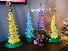 4 Spring,Summer Ceramic Christmas,Tree,Beautiful Lighted,with Fairy House