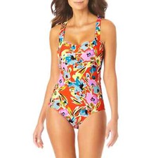 Anne Cole L22835  Womens Splash Garden Lace-up Bandeau One-Piece Swimsuit Size 8