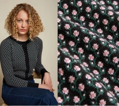 King Louie schwarz Tupfen Strickjacke Jacke  rosa grün Jacquard Cardi Puff Mayan - Bild 1 von 4