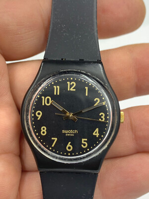 Swatch Watch Golden Tac GB274 Black Unisex 34mm Good Condition New