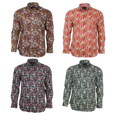 Valiant Herren Mehrfarbig Paisley Langarm Button Down Vintage Hemd 60er