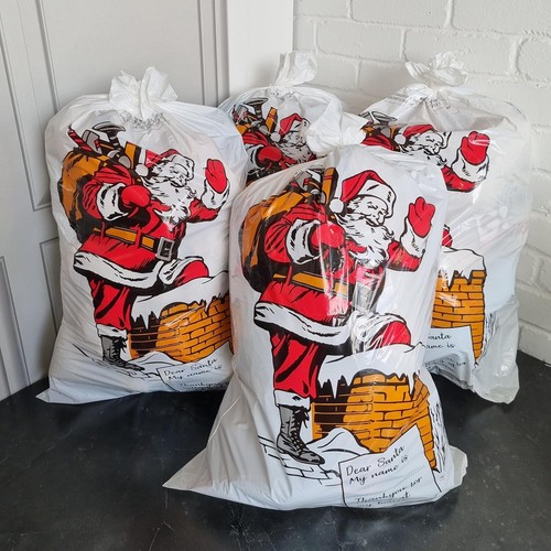 Christmas Gift Carrier Bags Polyester Santa Sacks Pack of 4- Re use 70cm x 50cm - Picture 5 of 6