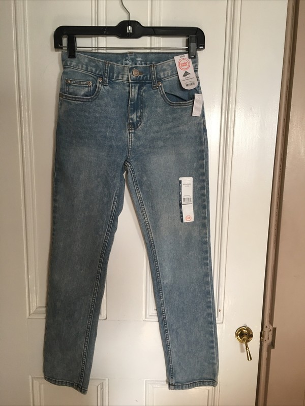 NWT Girl's Wonder Nation Stretch Adjustable Blue Jeans Slim Size 12 Straight Leg