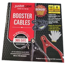 Justincase 12 Foot 8 Gauge Jumper Cables With Bonus Headlamp & Emergency Gloves