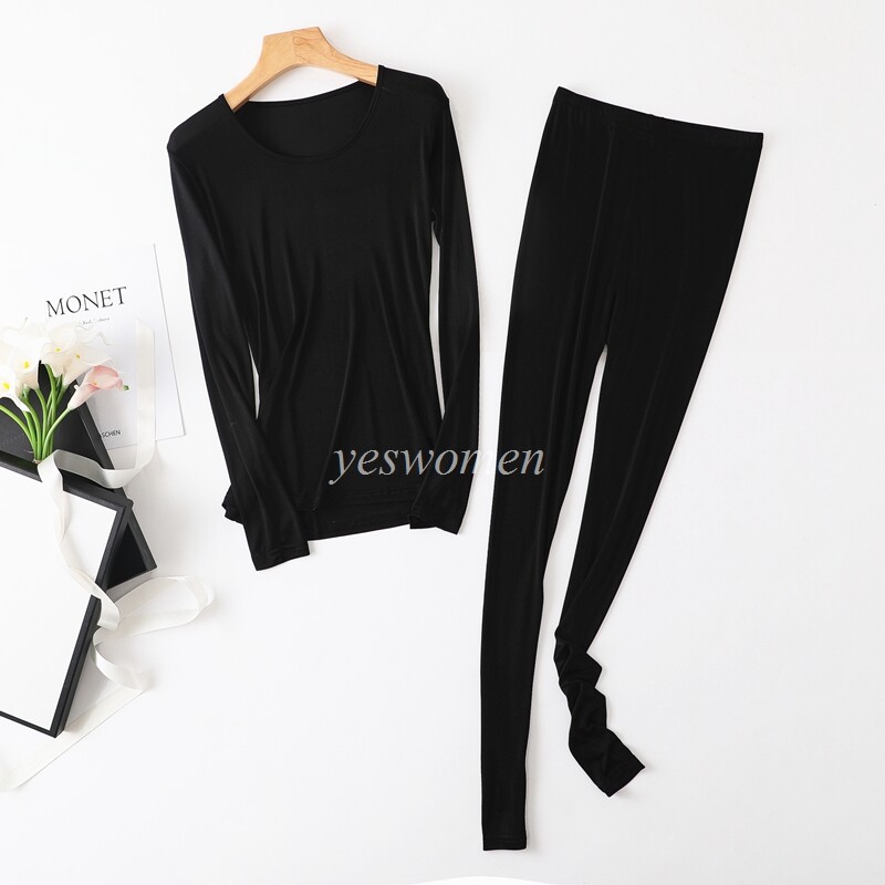 Women Mulberry Silk Long Underwear Pajama Set Long Johns Thermal