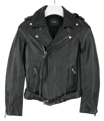 MAJE Jacket Women's (EU) 36 Lamb Leather Asymmetrical Zip Belted