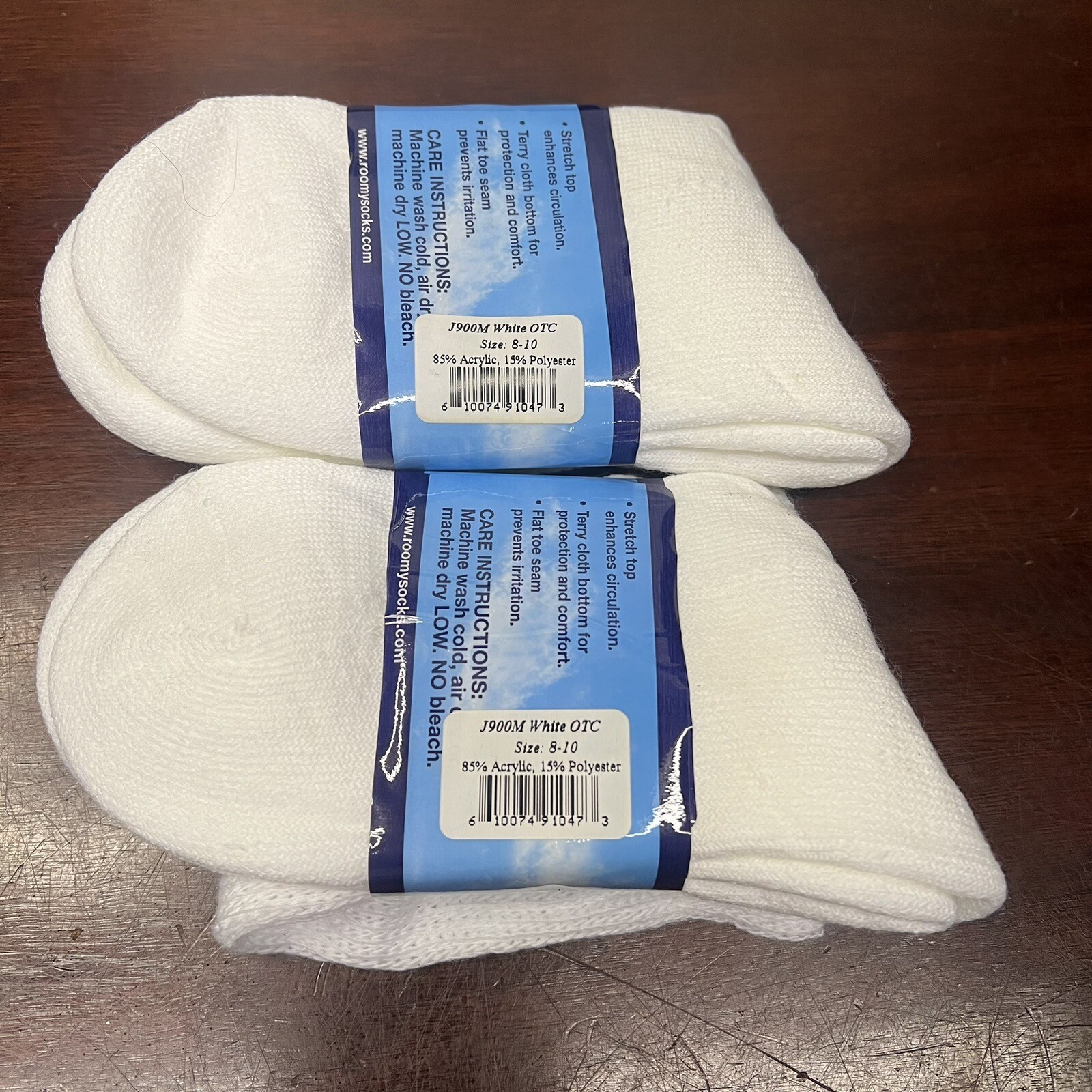 7 Pairs Mens Extra Roomy Diabetic Socks J800m White Crew Size 810 for