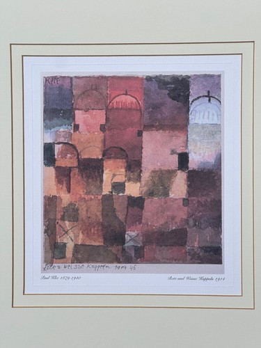 Vintage Paul Klee Offset Lithograph Art Print Red And White Domes Mounted - Picture 4 of 15
