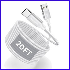 USB Type C Cable 20Ft, White Nylon Braided USB A to USB C 3A Fast Charging Ch...