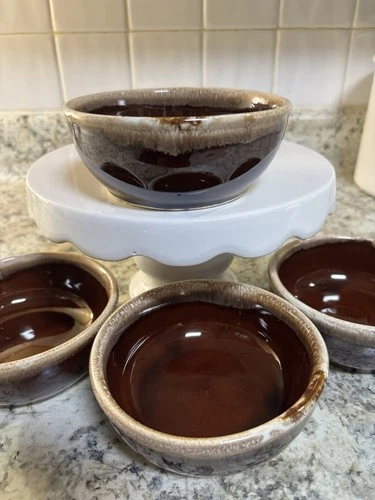SET OF 4 Vintage Brown Drip Glaze Small Bowls 5” (McCoy?) #5 USA on Bottom