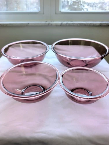 Vintage PYREX Amethyst Purple Nesting Mixing Bowls Set of 4 Original Glass USA