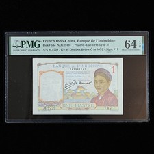 1949 French Indo-China Banque de I Indochine 1 Piastre Pick#54e PMG 64 EPQ UNC