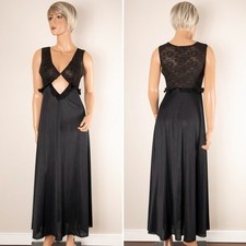VTG GLYDONS Hollywood Long Nightgown Slip Dress Negligee Nylon Lace Lingerie M