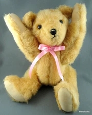 Artist Teddy Bear Plush Light Blonde Glass Eyes Jointed 12.5in 1950s Vintage