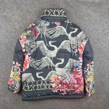JOHNNY WAS Reversible Puffer Jacket Womens Small Royal Crane Floral AOP Full Zip