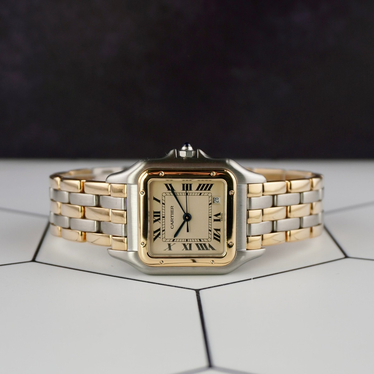 Cartier Panthere 27mm Ivory Date Dial Two-Tone Quartz Watch Ref