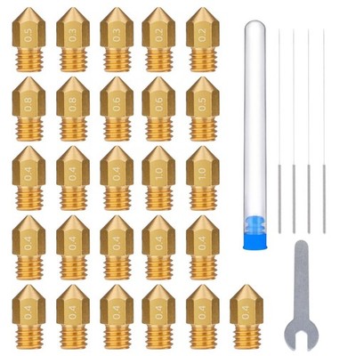26pcs mk8 Brass nozzles for 3D Printer - Multi Size 0.2mm to 1.0mm - Compatib...