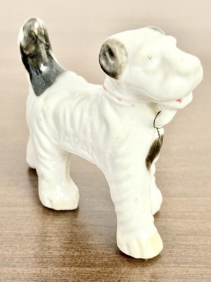 Terrier Porcelain Figurine pair 3'' Made Japan black dog wire haired vintage