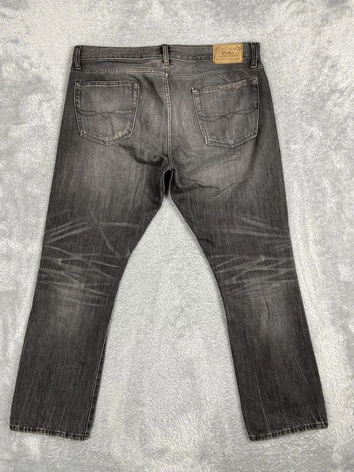 Polo Ralph Lauren Jeans Mens 36x32** Charcoal Varick Slim Straight Distressed - Image 2 of 4