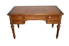 Scrivania Francese Stile Luigi XVI in legno di noce con piano in Pelle