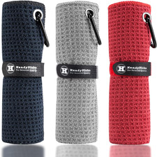 Handy Picks Microfiber Golf Towel 16" X 16" with Carabiner Clip, Waffle Patter