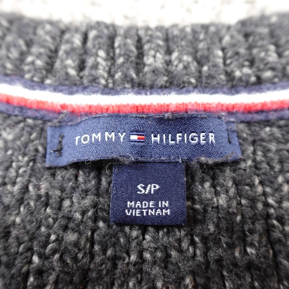 Suéter feminino Tommy Hilfiger S preto cinza Donegal cabo malha pulôver gola redonda - Imagem 4 de 4