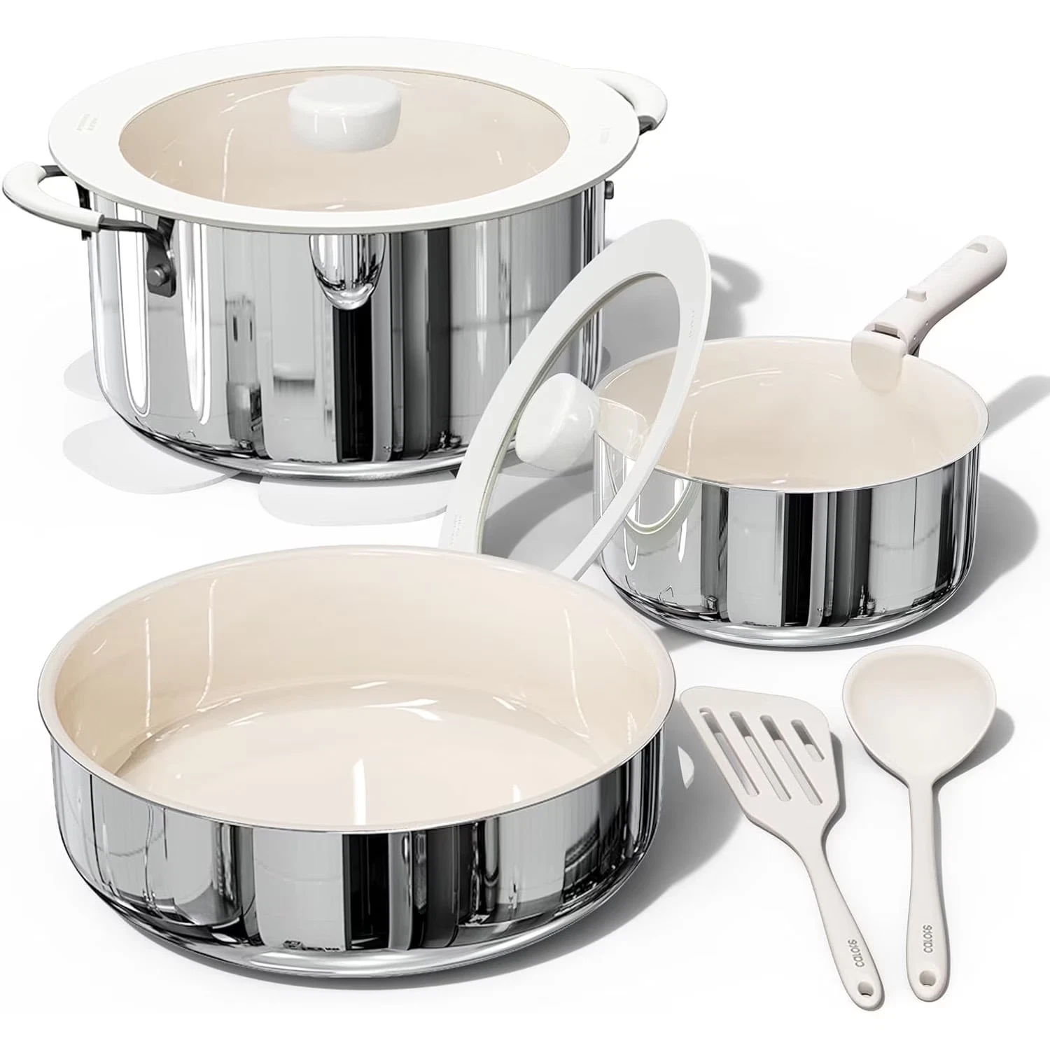 Carote Nonstick Ceramic Cookware Sets W/ Detachable Handle, Stainless Steel Pots