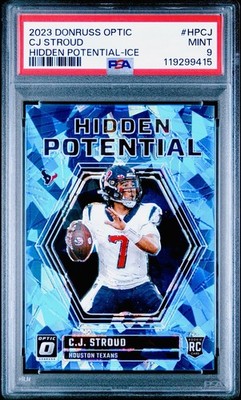 2023 C.J. Stroud Donruss Optic Hidden Potential Blue Ice Rookie 7/15 JSY # PSA 9
