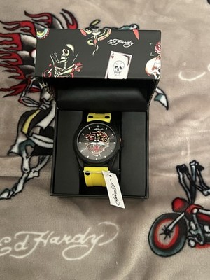 Ed Hardy Men's 46mm Tiger Dial Watch Yellow Silicone Band NIB | eBay