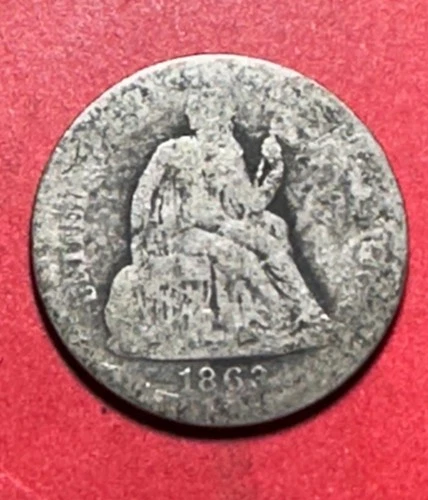 1863S US Seated LIBERTY DIME! KEY DATE! Only 158K Minted! Survival 1200-1800!