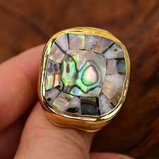 Natural Green Abalone Shell Square Shape Finger Rings For Women