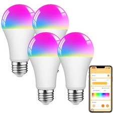4 Pack A21 LED Smart Light Bulbs RGB 15W 1500LM Dimmable APP Control Group E26