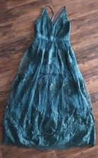 Teal Mesh Floral Embroidered Sleeveless A-Line Dress with Straps
