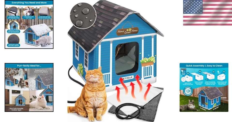 Weatherproof Heated Cat Shelter with Insulated Mat - Cozy Outdoor Home - Image 2 of 4