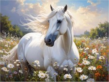 Tile Mural White Horse in Flower Meadow Nature Kitchen Bathroom Wall Backsplash