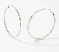 Diamonique 2" Round Cut Channel Set Hoop Earrings, Sterling Silver