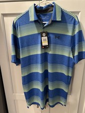 Under Armour Polo Performance Golf Shirt Mens size MEDIUM Striped Heat Gear