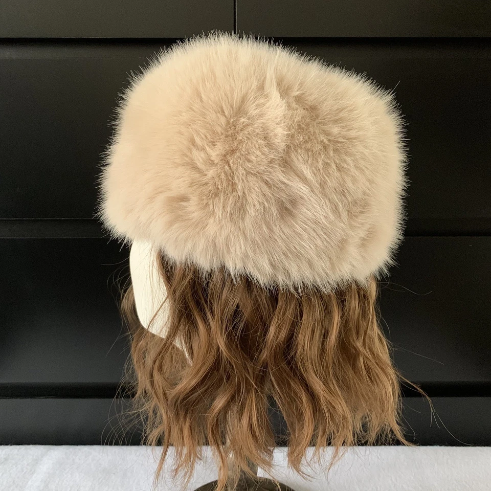 奶油米色狐狸毛皮布布什卡帽子俄罗斯风格 2000 年代 90 年代女孩人造毛皮冬季 — 第 2/4 张图片