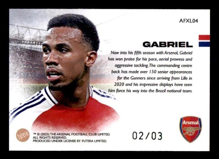 2024-25 Futera FX Arsenal FC Landscape Black #AFXL04 Gabriel #2/3 ONLY!! - Image 2 of 2